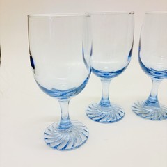 Duz Detergent Light blue swirl base wine stem goblet Glass 1970s Set of 4