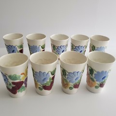 VTG 8 signed «NH» 3D handpainted ceramic 12 OZ tumblers. Free Shipping