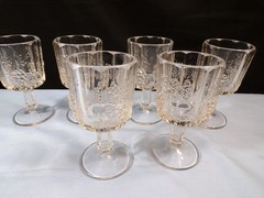 Set of 7 Westmoreland Clear Glass Paneled Grape Cordials Small Wine Goblets