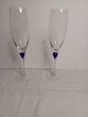 NICE!!! Cobalt Blue Teardrop Champagne Flutes Wine Glass lot 2 EUC