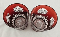 Waterford Crystal Snowflake Wishes for Joy Ruby Red Whiskey Glasses Marked Set 2
