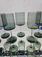 Set (6) Wine Glasses Goblets, Crystal Lenox Signed «Blue Smoke» Gray-blue-green