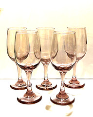 Libbey Pink Rose Premiere Wine Glasses 7″h. 2.5″w. Set Of 5 Pink Hue