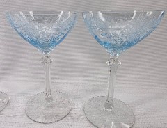 Fostoria June Azure Blue 3 oz. Liquor Cocktail Stemware Lot/4 Glasses 5 1/8″