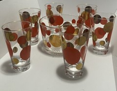 MCM Russell Wright Glasses 6pc & Ice Bucket Set Bartlett Collins Tumblers Gold