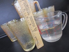 Vintage Pitcher & Glasses Set Tree Bark Variant MCM 1960’s Jeannette Glass 7pc