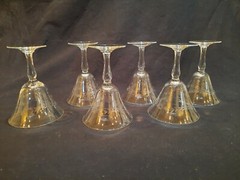 Lot of 6 Elegant Wheel Cut Stemware Etched Draped Leaves and Dots Vintage