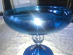 MCM Vintage EMPOLI Peacock BLUE Handblown GLASS Pedestal COMPOTE Bowl CANDY DISH