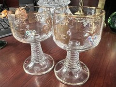 Germany Roemer Glass Barware 4 oz. Clear Stem Jewel Grapes Leaves Set of 2