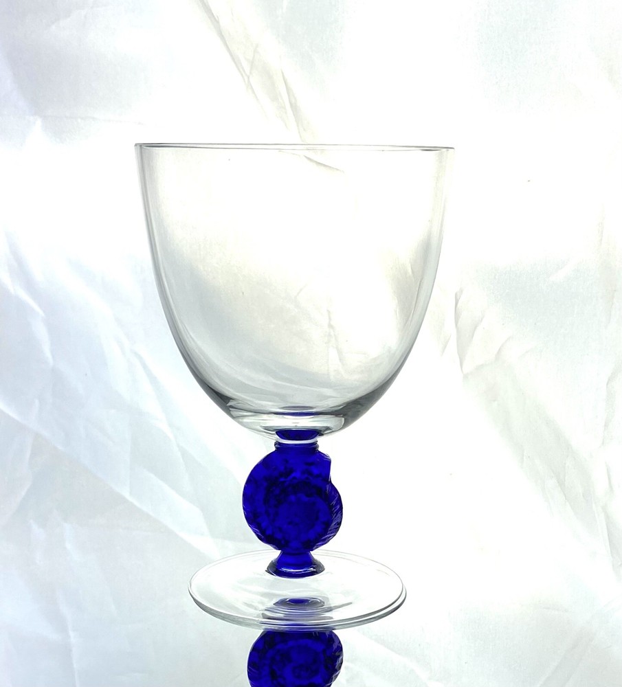 Crystal Water Goblets w/ Cobalt Blue Nautilus Stem – 5.50” Tall