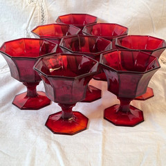 Amberina Independence Glass 8 Champagne/Tall Sherbet Octagonal Ruby