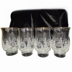 Vintage Libbey Winter Scene Frosted Glasses Gold Rim Set of 4 Christmas Trees