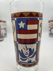 Set Of 6 VTG Pfaltzgraff 16oz Glasses Tumblers Colonial Americana Folk Art 6.25″