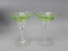 Waterford Crystal Simply Lime Green Cut Crystal Martini Glasses NIB