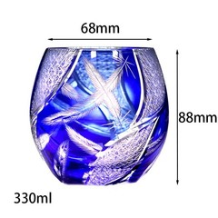Feather Design Hand Cut To Clear Crystal Glass 12oz Blue Whiskey Glass Tumbler