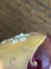 Bohemian Cranberry & Gold Gilt Brandy Snifter Demi Cup Saucer Brass Stand Spoon