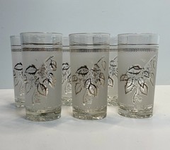 MCM DeValBor Italian Gold Frosted Flower Highball Glasses Set Of 6
