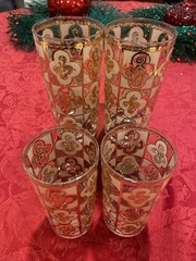 Legendary Culver 22K Gold Sallye Design High Ball Glasses. Vintage Classy Signed
