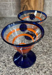 Kosta Boda~Royal Caribbean Cruise Line~Margarita~Glass~Cobalt~Orange Swirls~Pair