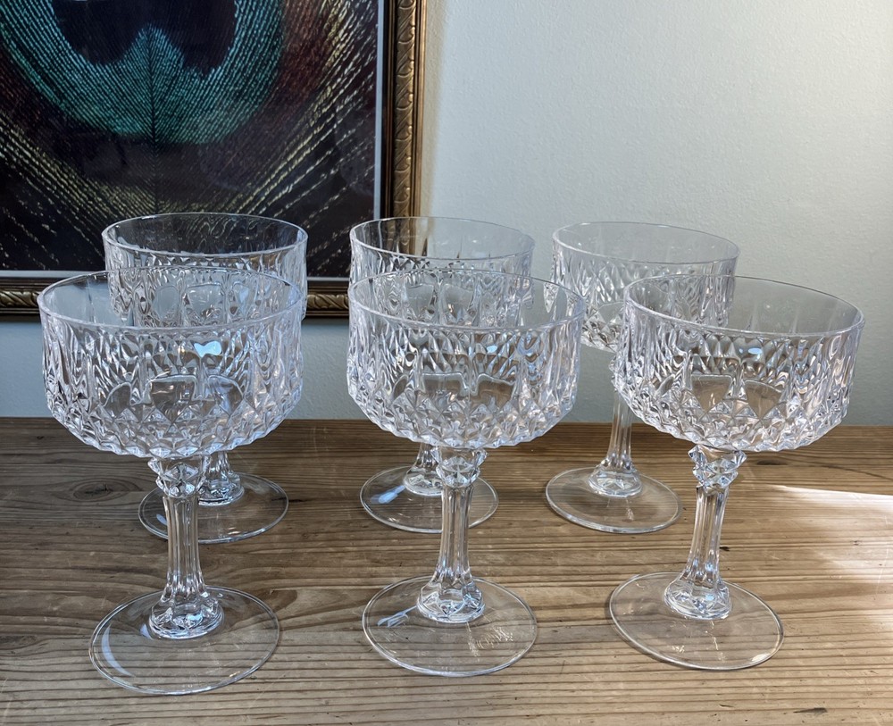 6 Cristal D’Arques Longchamp Champagne Coupe Glass Stemware Lead Crystal France