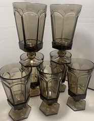 Fostoria Virginia Brown Smokey Wine Water Goblets Footed Glasses 7.25” Set of 7