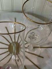 Set of Two Vintage Lenox Intrigue Gold Crystal Wine Glass Stemware 6 1/4″ Tall