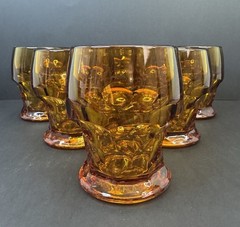 Vintage Set of Six Anchor Hocking Georgian Amber Tumblers Honeycomb Panels