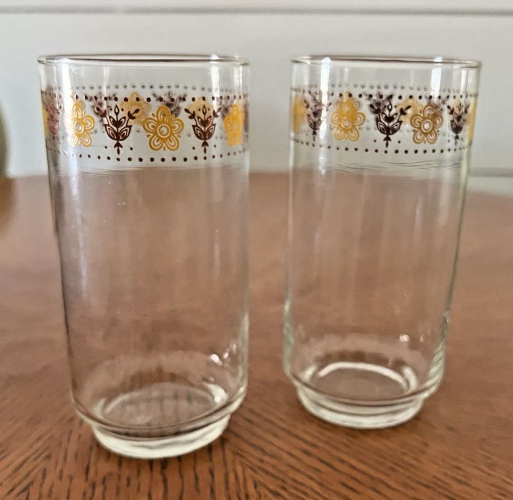 Vintage Libbey’s Butterfly Gold Drinking Glasses Tumblers Set of 2
