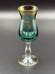 Murano Green Gold Goblet • Hand-Painted Ruby Jewel Enamel • Italian Art Glass