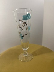 Vintage Federal Glass Atomic Boomerang Amoeba Pilsner Gold & Turquoise MCM 8.25″