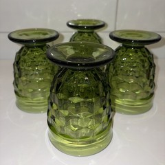 Vintage Colony Whitehall Avocado Green Water Wine Goblet Glasses Footed Set Of 4