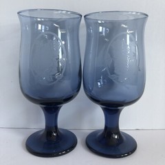 Dusky Blue Etched Roses Drinking Glasses Connoisseur Tulip Shape 12 Oz Set of 2