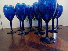 Set of (11 + 1) Pier 1 Solid Cobalt Blue Wine Glasses 12oz 8″ ~Read~