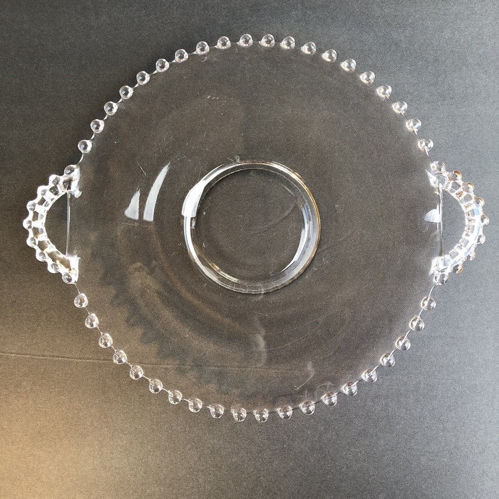 Vintage Candlewick Clear Glass Bubble Edge Serving Tray Plate with Handles 11.5”