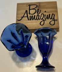 2 Anchor Hocking Cobalt Blue Fountain Ware Sundae Scallop Goblets Glasses Sale!!