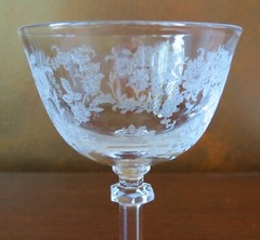 Tiffin Rose Etched #17441 Stem Crystal 5 1/8” Liquor Cocktail Goblet(s)