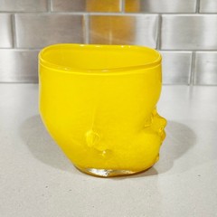 Oliver Doriss Hand Blown Glass Baby Head Cup Tumbler Votive Candle Holder Yellow