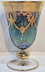 Arti Italica Medici Crystal Wine Goblet, Teal-Blue, 24K Gold-Plate Etching & Tri