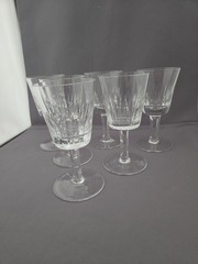 6 Fine Crystal English Wine Glasses Vertical & Oval Cut Multi Sided Stem Design