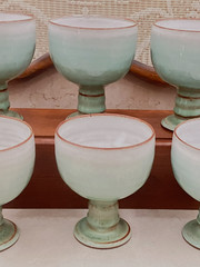 Vintage Set Of 6 Woburn Pottery Small Goblets Wheel Thrown England 1970’s Teal