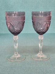 Set of 2 Cristal D’Argues Durand AMETHYST Cut Glass Goblets Wine Glasses 8″ Tall