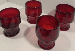 Fenton Georgian Ruby Red Water Tumblers Honeycomb Flat 4″ Glasses Vintage 2 Pc