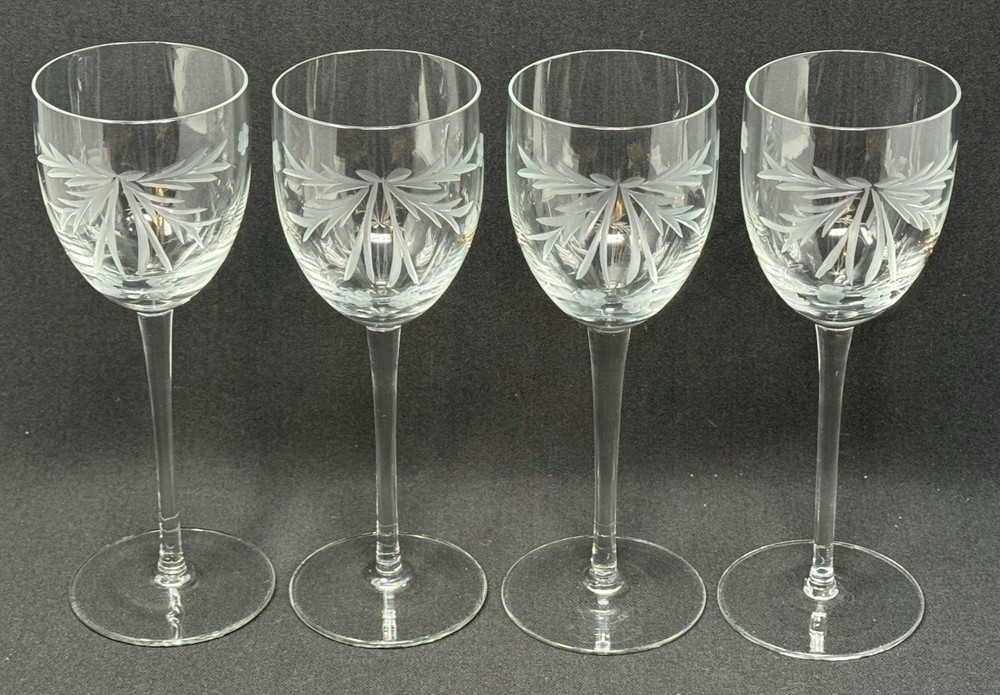 Hand Etched Floral ~ Swag ~ Bow Wine Glasses ~ Set of 4