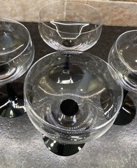 4 Fostoria 3.5″ Signed Onyx Cordial Black Stem Hand Blown Barware Glasses