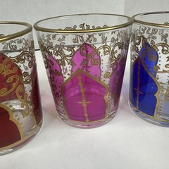 Moroccan Style Glasses Gold Rimmed 4″ Tall Green Pink Red Purple/blue T3