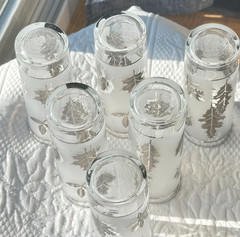 Classic Vintage Libbey Silver Foliage Frosted 13 oz Collins Glasses ~ Set of 6
