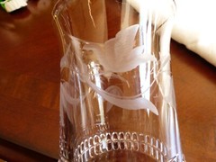 VTG Clear light purple tint Glass Etched Floral footed stem Water Goblet Glass