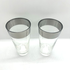 Vtg MCM DOROTHY THORPE 12 Oz. 5-7/8″ Silver Band Rim Highball Glasses – Set of 2