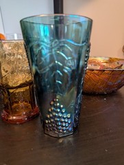 VINTAGE Indiana Glass Harvest Blue CARNIVAL Tumbler Embossed Grapes w/Leaves