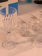 4 FOSTORIA Wine Glass-Greenfield Clear Heavy Lead – holds 5 oz – 6 in tall.